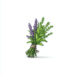 Fototapeta premium Flat Vector Bundle of Fresh Herbs (Lavender, Rosemary, More)