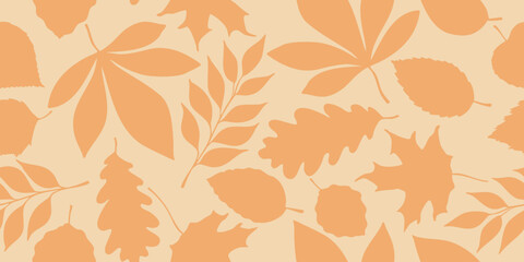 Seamless pattern with autumn leaf silhouettes in flat minimal style