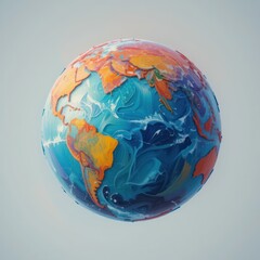 The globe appears in warm tones across its continents and swirling cool hues across its oceans, symbolizing movement, transformation, and a living world seen through art