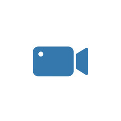 Simple Blue Video Camera Icon with Rounded Edges and White Dot.