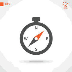 Simple Flat Compass Icon with Cardinal Directions.