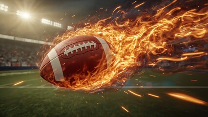 Fiery Dynamic Pigskin Football at Fast Speed Athletic Tournament Championship Sports American College Sport Game Ball Stadium Backdrop
