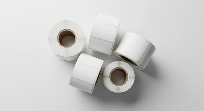 Rolls of blank rectangular labels on white background