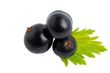 Black Currants with Leaf , isolated on transparent background, PNG