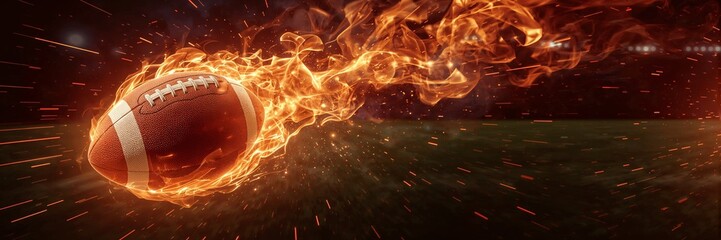 Fiery Dynamic Pigskin Football at Fast Speed Athletic Tournament Championship Sports American College Sport Game Ball Stadium Arena Banner