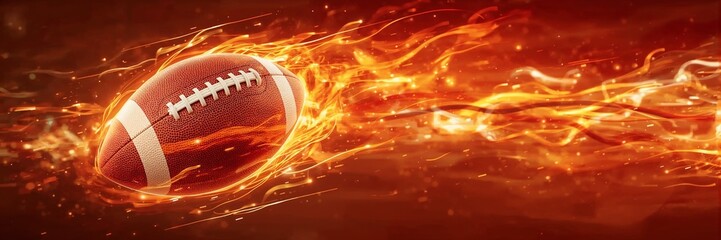 Fiery Dynamic Pigskin Football at Fast Speed Athletic Tournament Championship Sports American College Sport Game Ball Banner