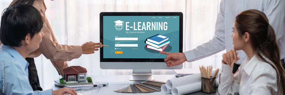 Poster e-learning website with brisk sofware for student to study online on the internet network