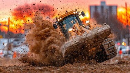 Powerful Bulldozer Plowing Through Dirt