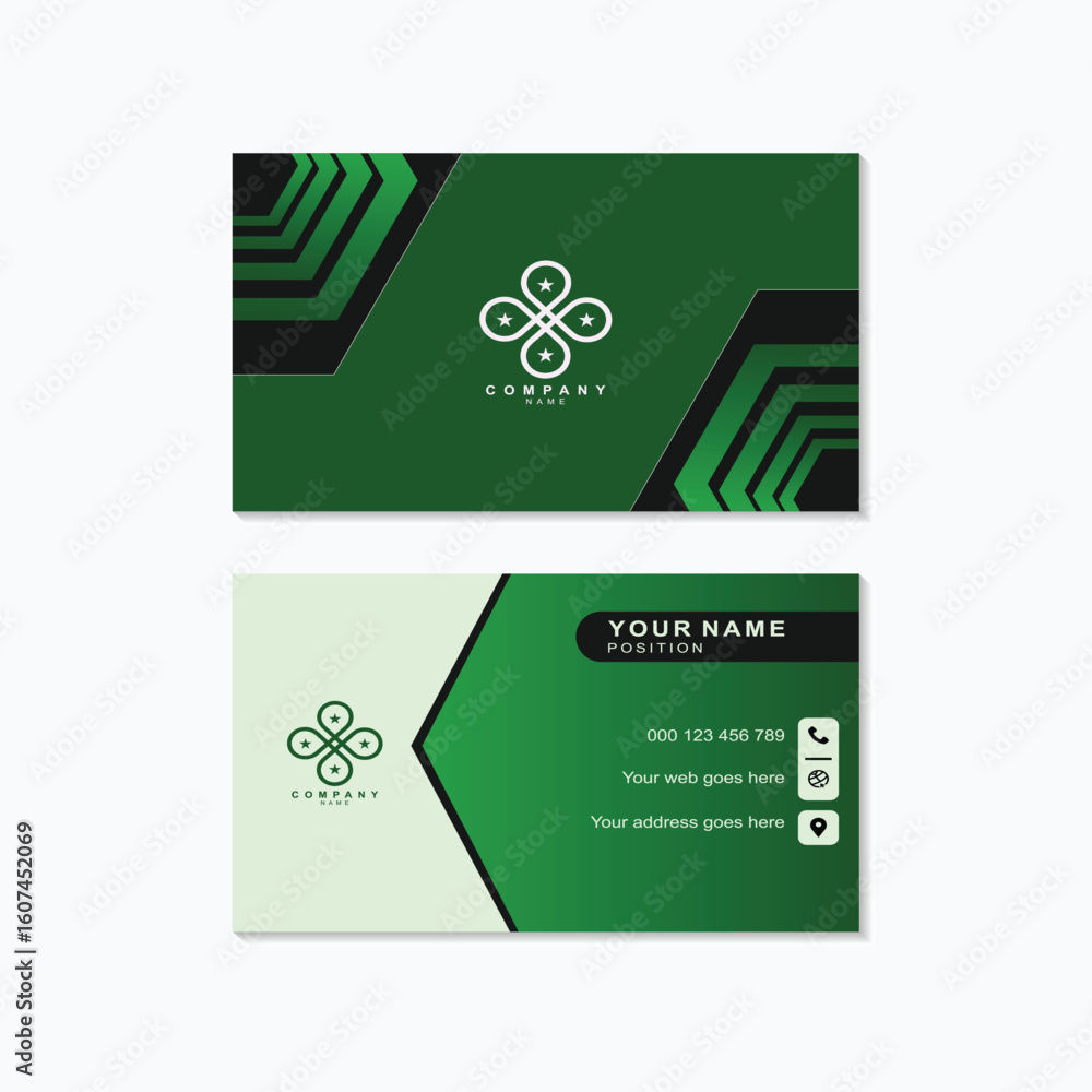 Poster modern green business card design template for professional networking and brand identity showcasing