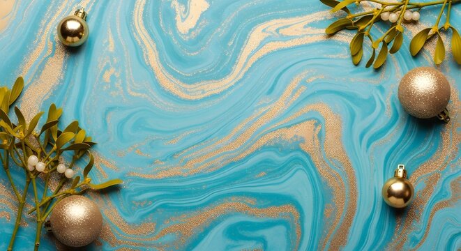 Christmas Ornaments Blue Gold Marble Background Holiday Season - Powered by Adobe