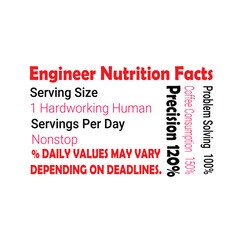Engineer nutrition facts with 100% editable file for T-Shirt with fan can use as a gift	
