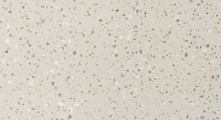 Detailed macro view of a light beige terrazzo texture. Abstract background of a polished composite stone surface with speckles.