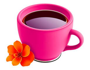 Pink Coffee Cup with Orange Flower