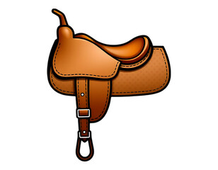 Detailed Illustration of a Brown Leather Western Saddle