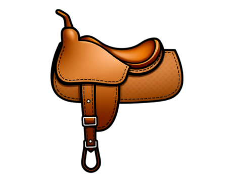 Detailed Illustration of a Brown Leather Western Saddle
