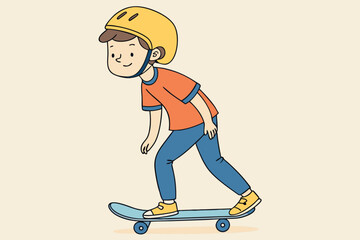 Young boy wearing helmet riding blue skateboard vector