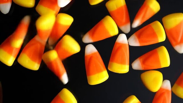 Close-up of candy corn on black background