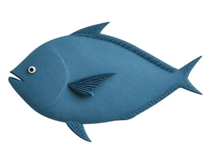 Stylized Blue Fish Illustration with Detailed Fins and Textured Body