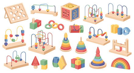 Collection of wooden educational toys for early childhood development and learning fun