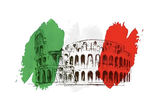 italia flage with colosseo