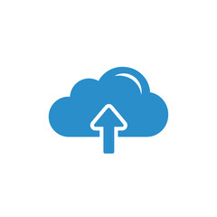 Vibrant Blue Cloud Upload Icon with White Upward Arrow Symbolizing Data Transfer.