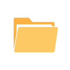 Yellow open file folder icon with a tab minimalist flat design for data organization.