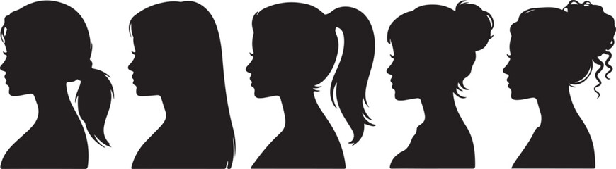 Silhouette Profile of Women with Various Hairstyles Vector Collection