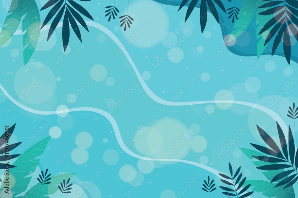 Poster blue color with leaves and bubbles abstruct background vector design