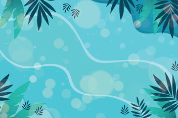 Blue Color with Leaves and Bubbles Abstruct Background Vector Design