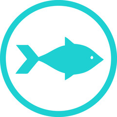Obraz premium Blue fish icon in a circle, seafood or aquatic symbol