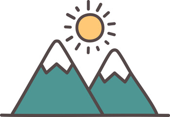 Mountains with sun, nature or landscape icon
