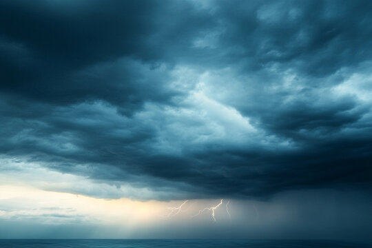 Stormy sky filled with dark clouds and flashes of lightning