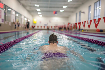 Swimmer dives into a pool during a competitive practice session