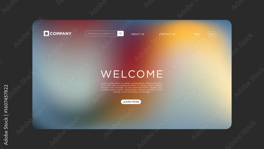 Aufkleber modern website template with vibrant gradient background and clean design elements for business