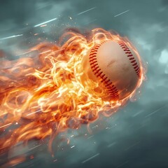Fiery Flying Baseball at Fast Speed Athletic Tournament Softball Hardball Championship Sports League Competition Sport Player