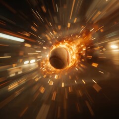 Fiery Flying Baseball at Fast Speed Athletic Tournament Softball Hardball Championship Sports League Competition Sport Player Light Streak Backdrop