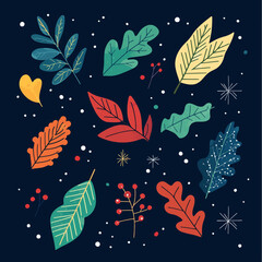 Christmas leaves flat design vector illustration