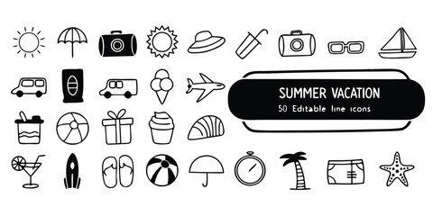 Fototapeta premium line-style icons representing different advertising elements, including logos, banners, and social media symbols..eps