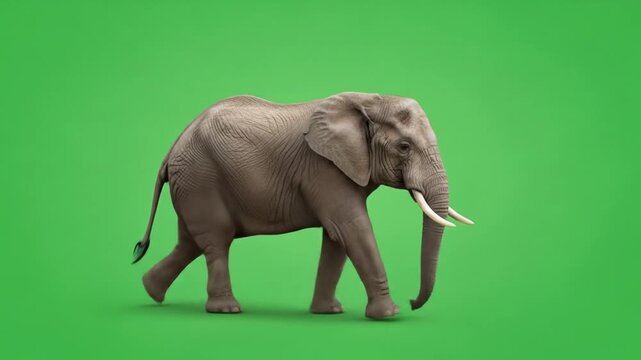 Elephant Walking on Green Screen