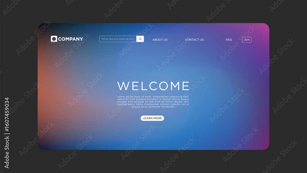 Poster modern welcome page design with clean layout and vibrant color gradient for website landing page