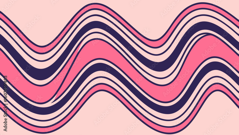 Poster abstract background with wavy lines in shades of pink white and dark blue creating a smooth flow eff