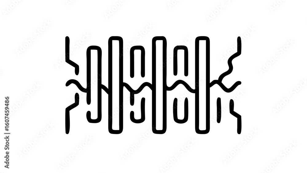 Poster abstract black and white illustration with vertical lines and connecting squiggly lines pattern desi