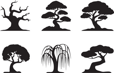 Artistic Tree Silhouettes Vector Set – Unique Black Trees