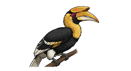 Obraz premium A hornbill with big beak, vector exotic style, white background
