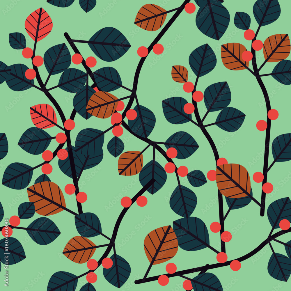 Poster colorful leaves with branches abstruct background vector design