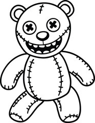 Obraz premium Smiling Stitched Teddy Zombie Black and White Doodle