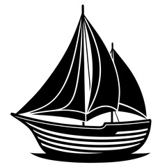 Stylish Monochrome Sailboat Illustration: Nautical Vessel Graphic Design, Vector Art