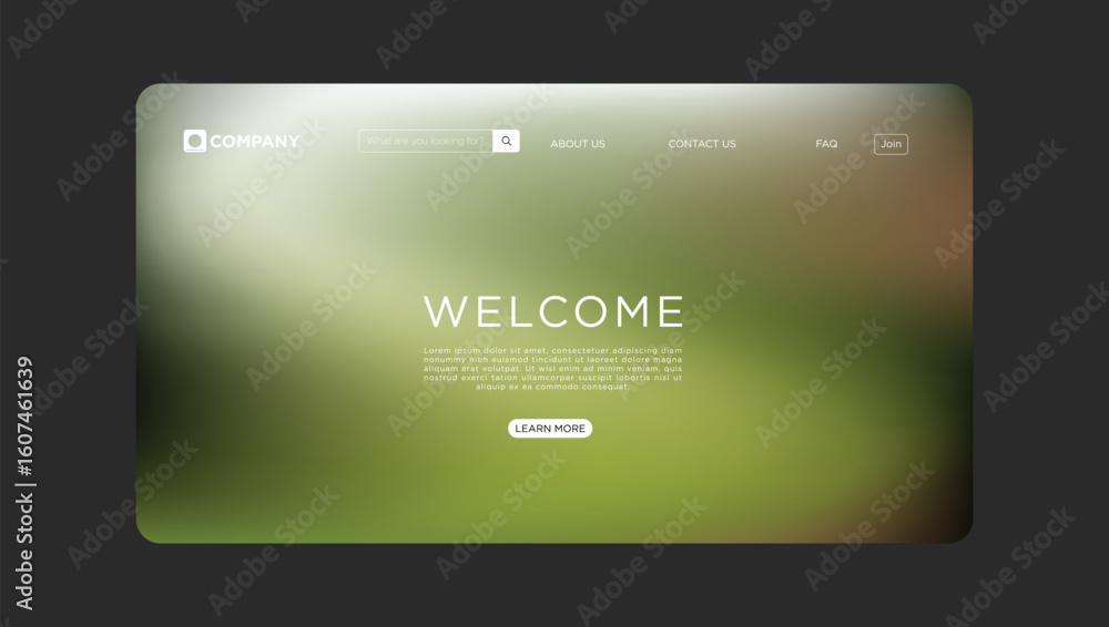 Aufkleber modern website landing page with blurred background welcomes visitors to explore and learn more