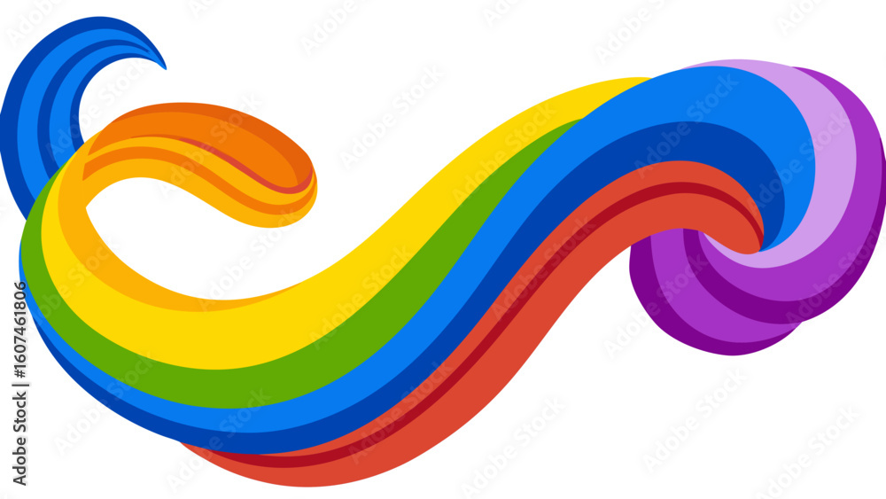 Poster a vibrant swirl of rainbow colors flowing in a dynamic and fluid motion on a clean white background 