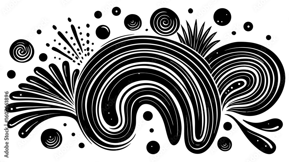 Aufkleber abstract black and white design with curved lines spirals and dots creating a dynamic composition cr